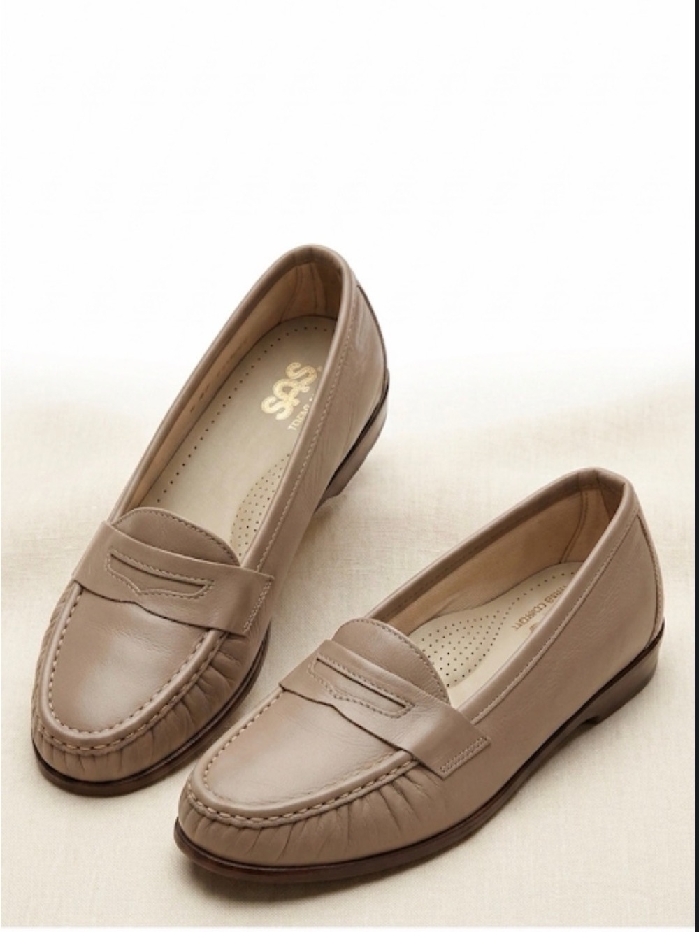 SAS "Easier" Leather Penny Loafers - Taupe - Tripad Comfort - Sz 8